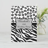 Black White Grey Zebra Leopard Skin 40th Birthday Kaart (Staand voorkant)