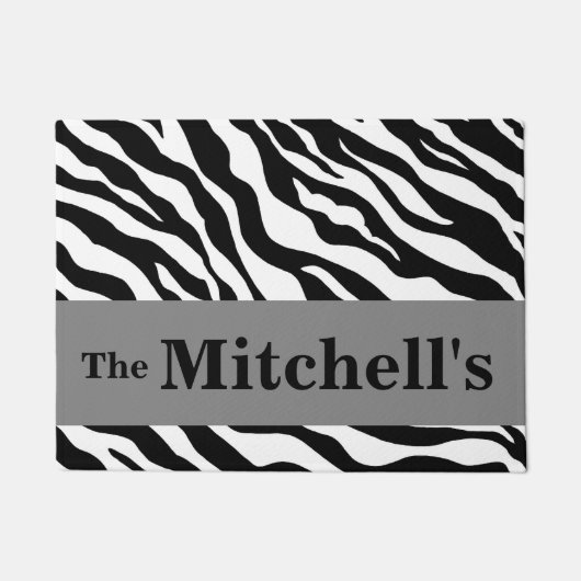 Black White Grey Zebra Skin Name Persoonlijk Deurmat (Voorkant)