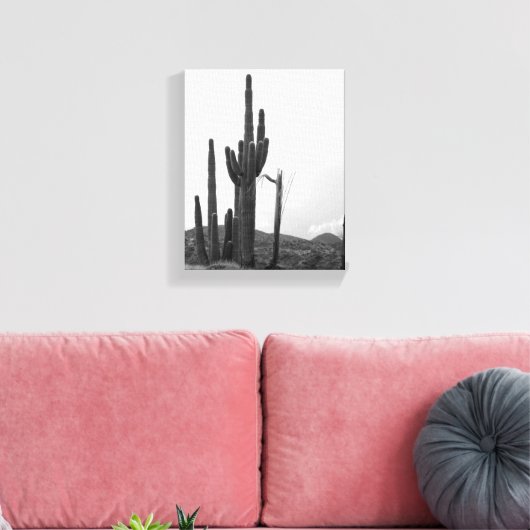 Black & White Group of Saguaro Cactus on Hill 8x10 Canvas Afdruk (Insitu (Woonkamer))