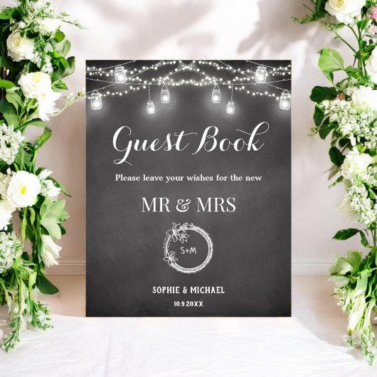 Black White Guest Book Rustic Wedding Sign Poster