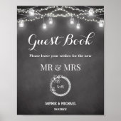 Black White Guest Book Rustic Wedding Sign Poster (Voorkant)