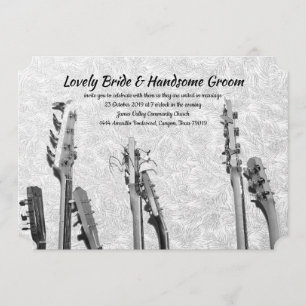 Black White Guitars Music Feathers Wedding Kaart