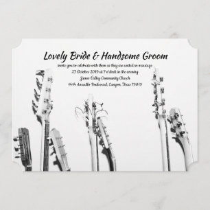 Black White Guitars Music Lover Wedding Invitation Kaart