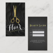Black White Hair Pattern Gold Scissors Haarstylist Afsprakenkaartje (Voorkant / Achterkant)