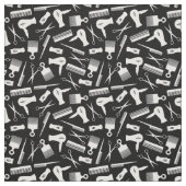 Black White Hair Tool Silhouette Patroon Stof (Swatch)
