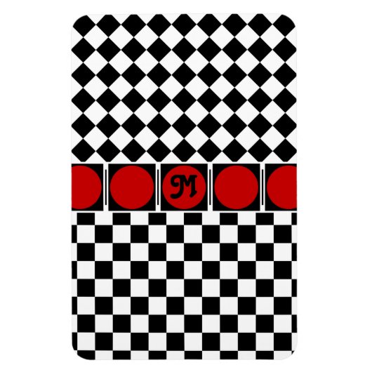 Black White Half Diamond Checkers Magneet (Verticaal)