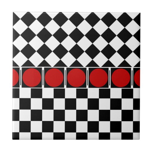 Black White Half Diamond Checkers Tegeltje (Voorkant)