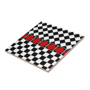 Black White Half Diamond Checkers Tegeltje