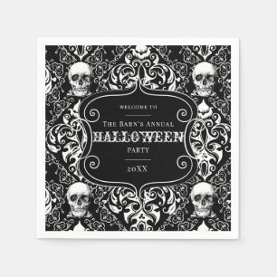 Black White Halloween Damask Skull Patroon Aangepa Servet