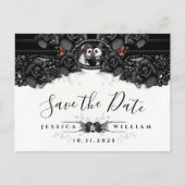 Black White Halloween Lace Wedding Skeletons Aankondigingskaart (Voorkant)