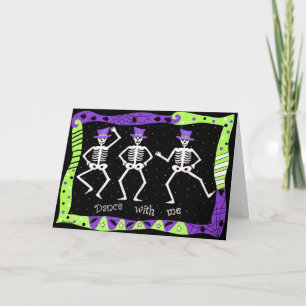 Black White Halloween Skeleton Botten Dance Kaart