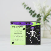 Black White Halloween Skeleton Botten Dance Kaart (Staand voorkant)