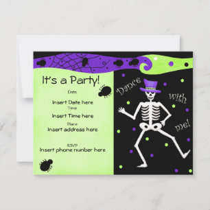 Black White Halloween Skeleton Botten Dance Kaart