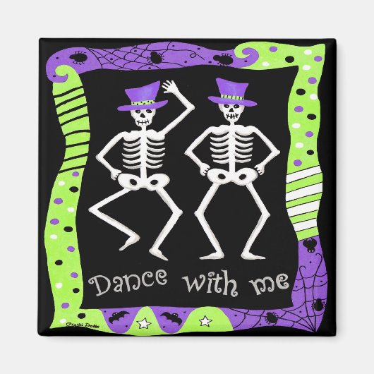 Black White Halloween Skeleton Botten Dance Magneet (Voorkant)