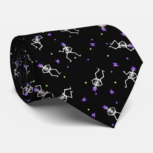Black White Halloween Skeleton Botten Dance Stropdas (Opgerold)