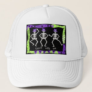 Black White Halloween Skeleton Botten Dance Trucker Pet