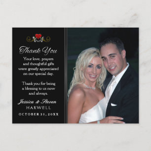 Black & White Halloween Skeleton Wedding Dank u Briefkaart