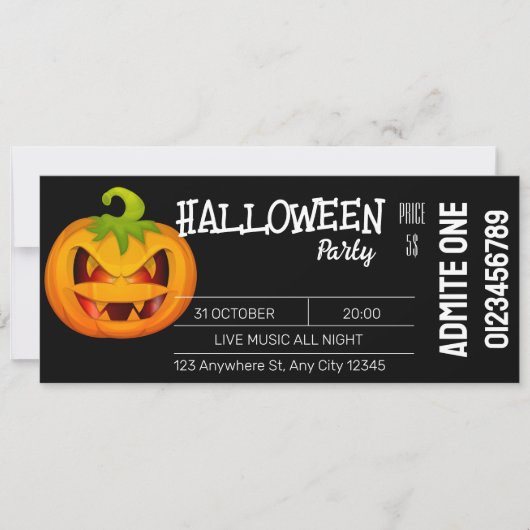 Black White Halloween Ticket Uitnodiging (Voorkant)