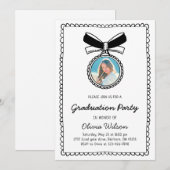 Black & White Hand Drawn Bow Graduation Party Kaart (Voorkant / Achterkant)