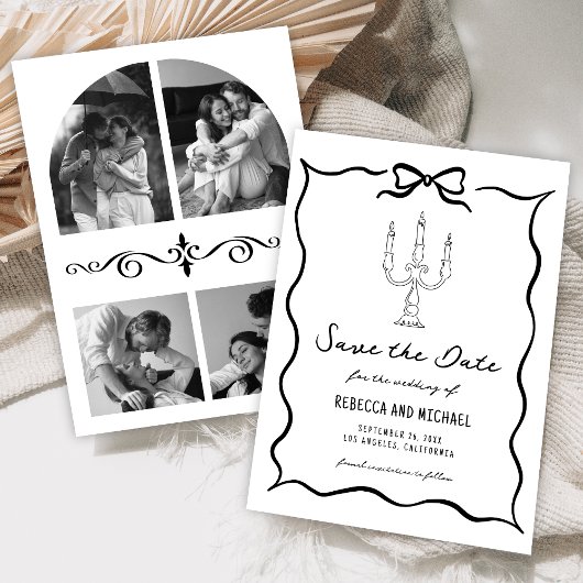 Black & White Hand Drawn Bow Photo Wedding Save The Date