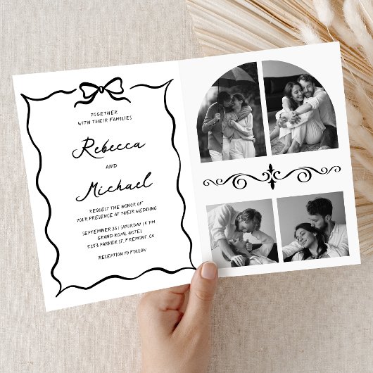Black & White Hand Drawn Bow QR Code Photo Wedding