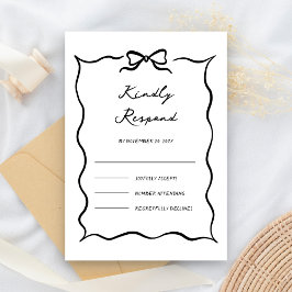 Black & White Hand Drawn Bow Wedding RSVP Kaartje