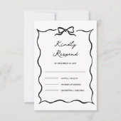 Black & White Hand Drawn Bow Wedding RSVP Kaartje (Voorkant)