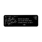 Black White Hand Drawn Doodle Graduation Address Etiket (Voorkant)