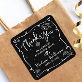 Black White Hand Drawn Doodle Graduation Thank You Vierkante Sticker