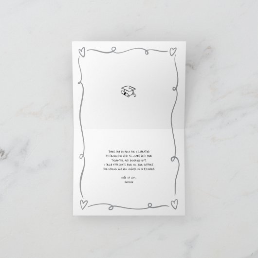 Black White Hand Drawn Doodle Style Graduation Fun Bedankkaart (Binnen)