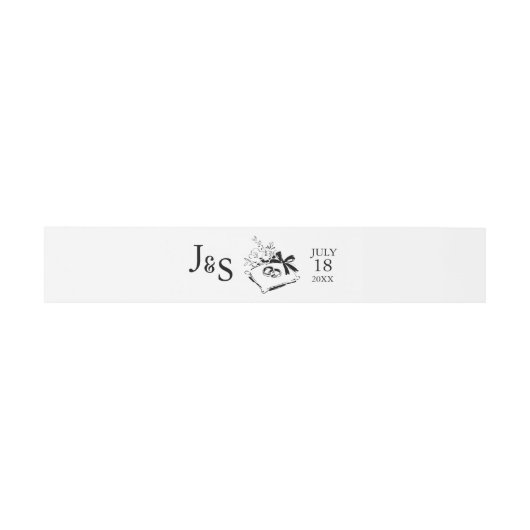 Black & White Hand Drawn Monogram Wedding Uitnodigingen Wikkel (Vlak)