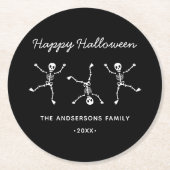Black & White Hand Drawn Skeleton Happy Halloween Ronde Kartonnen Onderzetter (Voorkant)