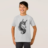 Black White Hand Drawn Wolf Boy's T-shirt (Voorkant volledig)