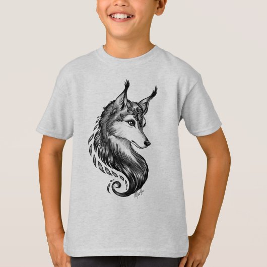 Black White Hand Drawn Wolf Boy's T-shirt (Voorkant)