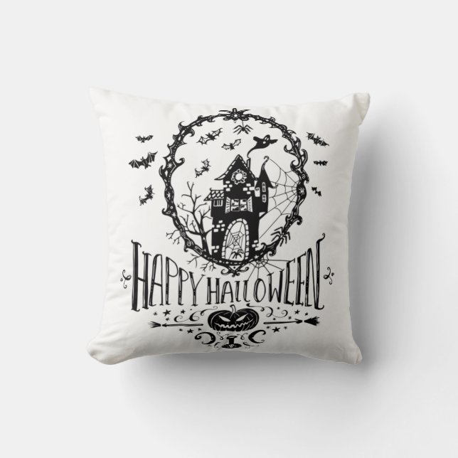 Black & White Happy Halloween Pillow Kussen (Voorkant)