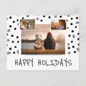 Black White Happy Holidays 3 Photo Collage Feestdagenkaart (Voorkant)