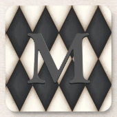 Black & White Harlequin Check Elegant 3-D Monogram Bier Onderzetter (Voorkant)