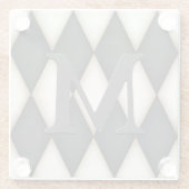 Black & White Harlequin Check Elegant 3-D Monogram Glazen Onderzetter (Achterkant)