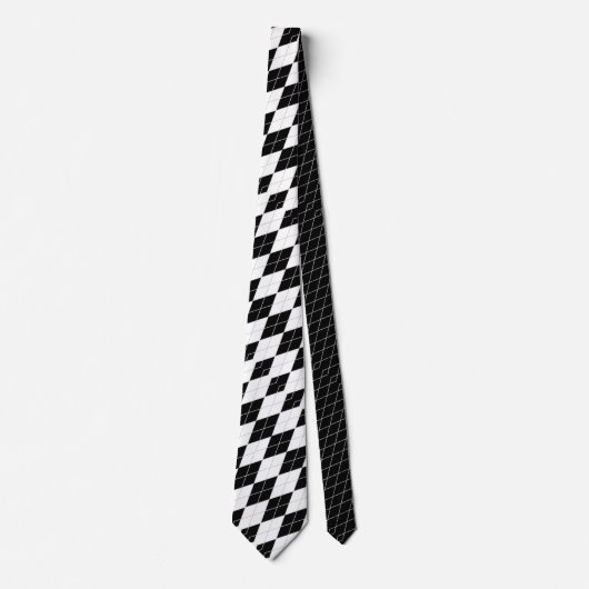 Black White Harlequin Diamond Pattern Vaderdag Stropdas (Voorkant)