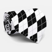 Black White Harlequin Diamond Pattern Vaderdag Stropdas (Opgerold)