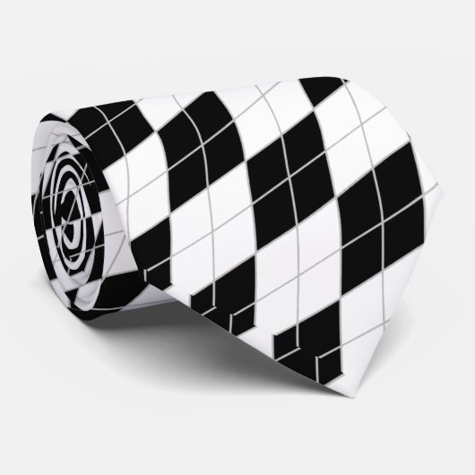 Black White Harlequin Diamond Pattern Vaderdag Stropdas (Opgerold)