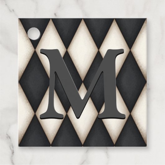Black & White Harlequin Dramatic Custom Monogram Bedankjes Labels (Voorkant)