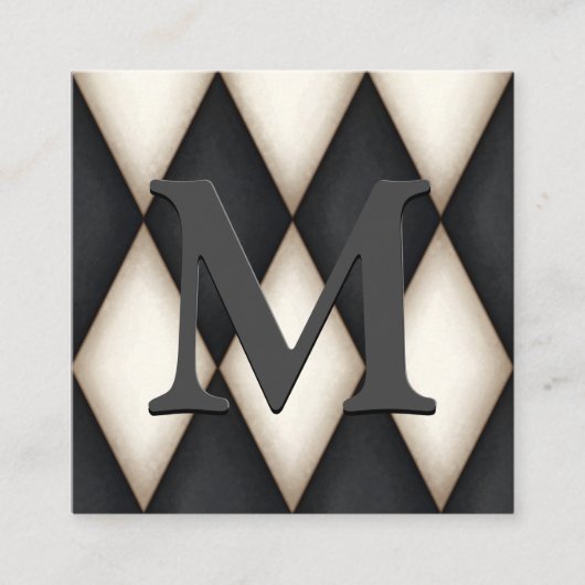Black & White Harlequin Dramatic Custom Monogram Informatiekaartje (Voorkant)
