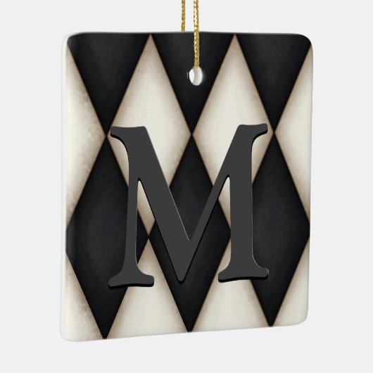 Black & White Harlequin Dramatic Custom Monogram Keramisch Ornament (Rechts)