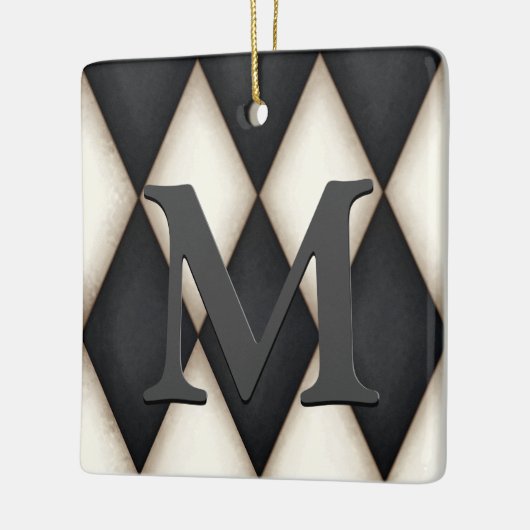 Black & White Harlequin Dramatic Custom Monogram Keramisch Ornament (Links)