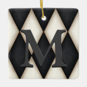 Black & White Harlequin Dramatic Custom Monogram Keramisch Ornament (Voorkant)
