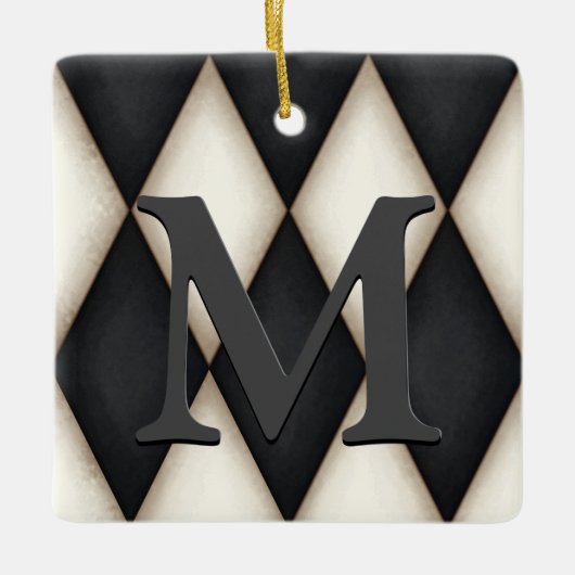 Black & White Harlequin Dramatic Custom Monogram Keramisch Ornament (Voorkant)
