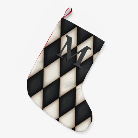 Black & White Harlequin Dramatic Custom Monogram Kleine Kerstsok (Voorkant (Hangend))
