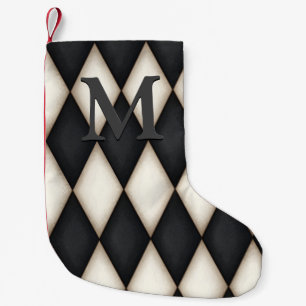 Black & White Harlequin Dramatic Custom Monogram Kleine Kerstsok