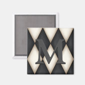 Black & White Harlequin Dramatic Custom Monogram Magneet (Voorkant / Achterkant)